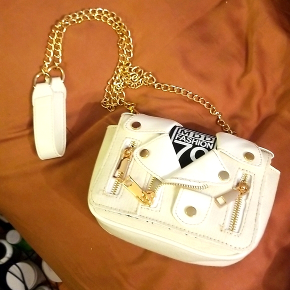 Leather & Canvas Jacket/ Biker Handbag Purse In Cream/White.small,little wear - Picture 2 of 7